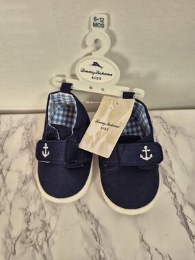 Tommy Bahama Navy Canvas Baby Shoes with Anchor Detail Size 6 To 12 Months